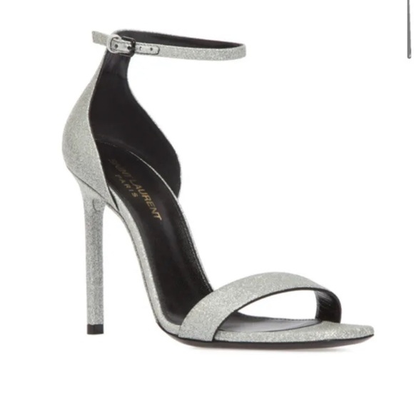 YSL Saint Laurent Strappy Sandals with Silver Glitter Effects NIB Size 37.5 - Picture 6 of 7